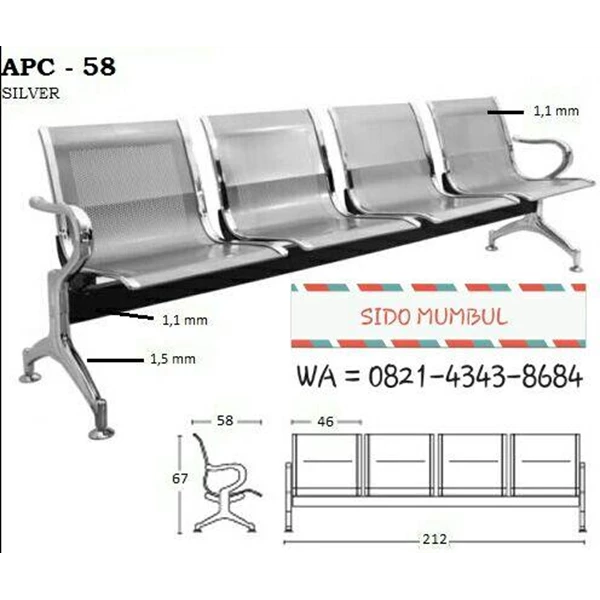 Kursi Tunggu Sandar Bandara Airport Stainless Steel 3 dan 4 Seater