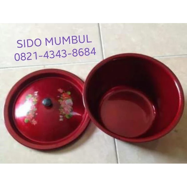Red Enamel Basin with Lid