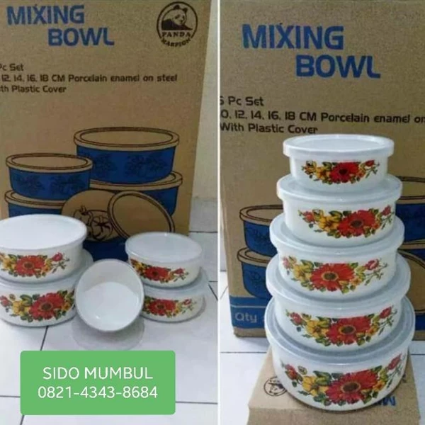 Mangkok Mixing Bowl Enamel Set 5 Pcs Panda Maspion