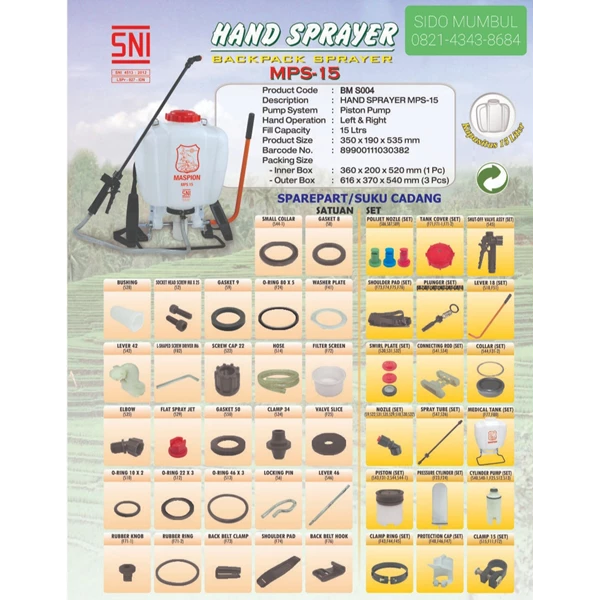 Manual Backpack Hand Sprayer  15 Litres Maspion